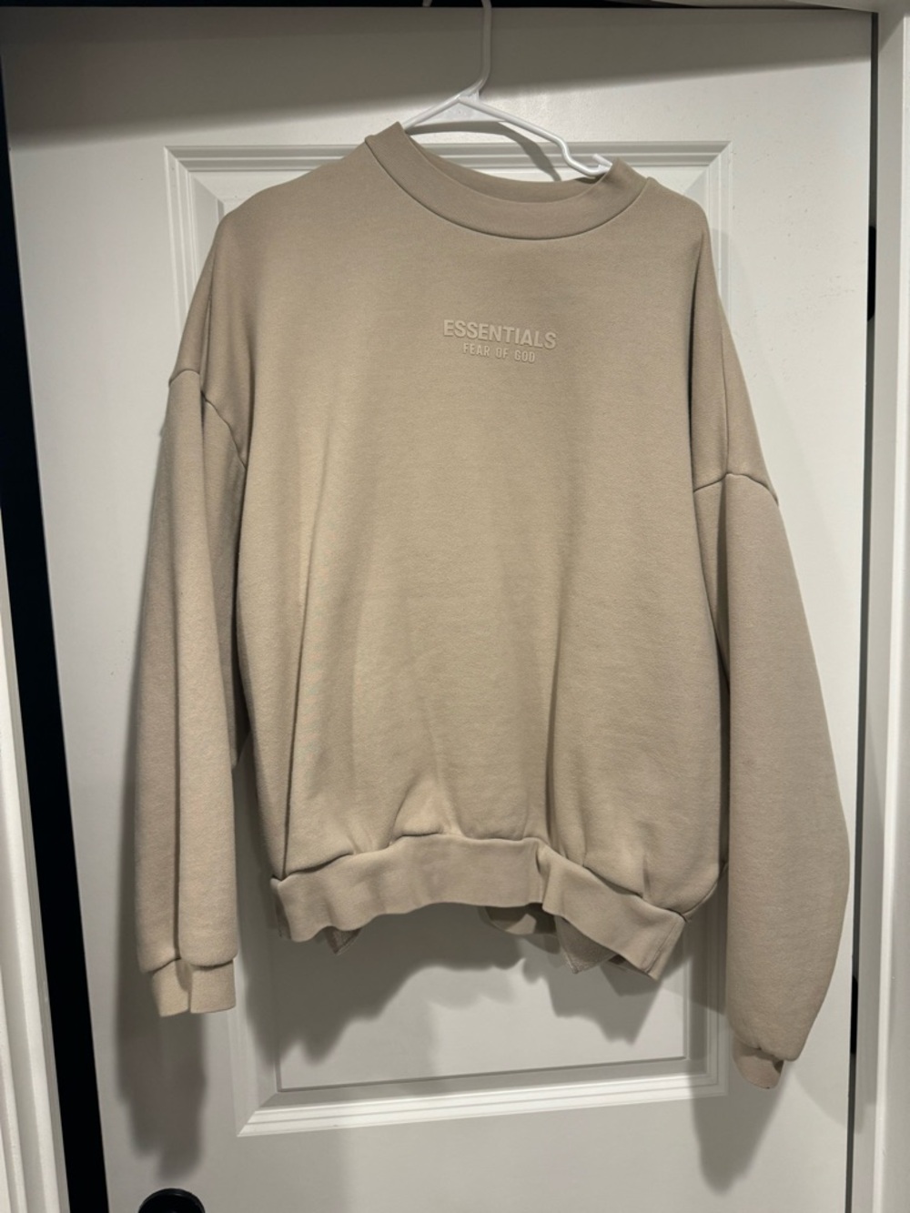 Essentials Beige Crewneck Sweatshirt - Minimal Embroidered Logo